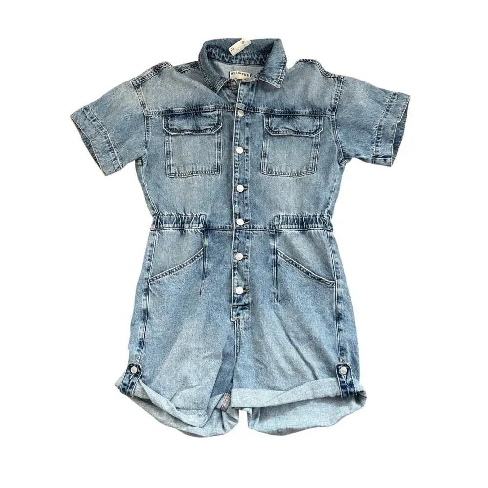 Free People We The Free Marci Cuffed Denim Romper, size M, NWT